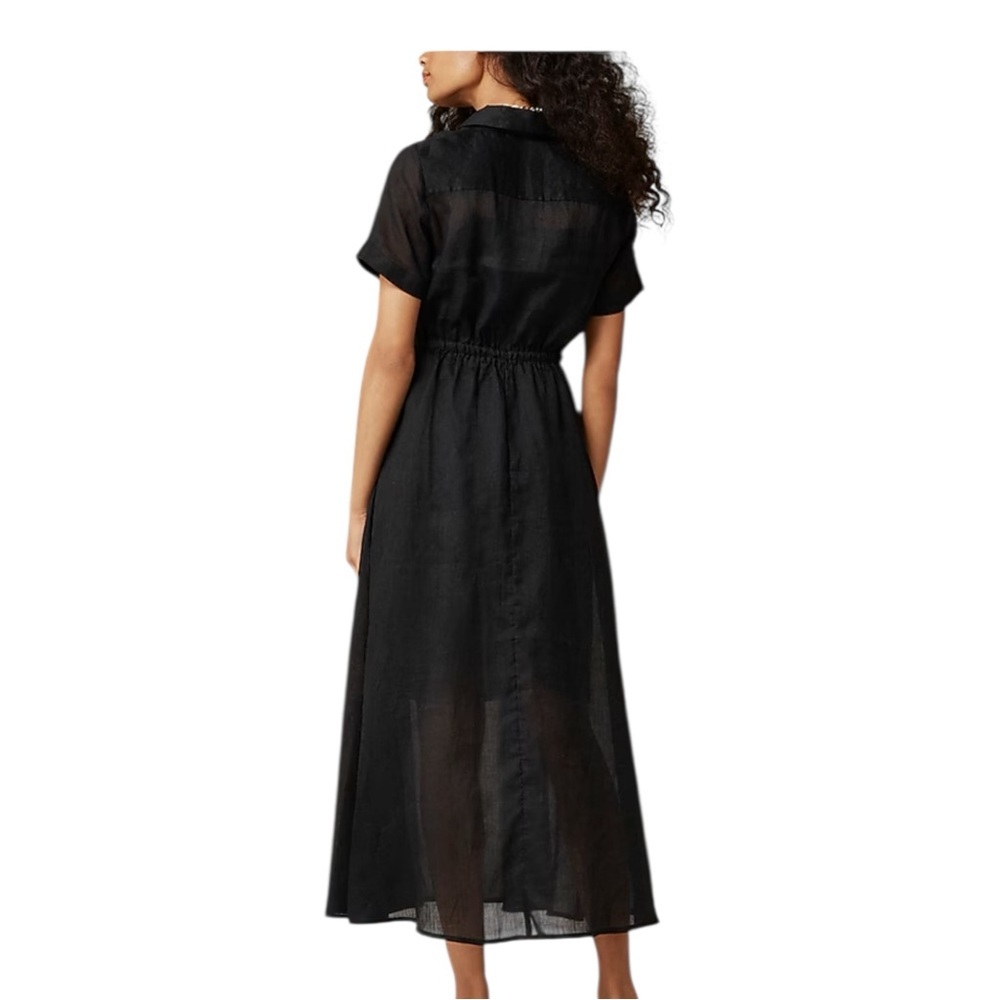 J Crew Black Cerise Shirt Dress in Cotton Ramie Womens Size 2P - Picture 3 of 13